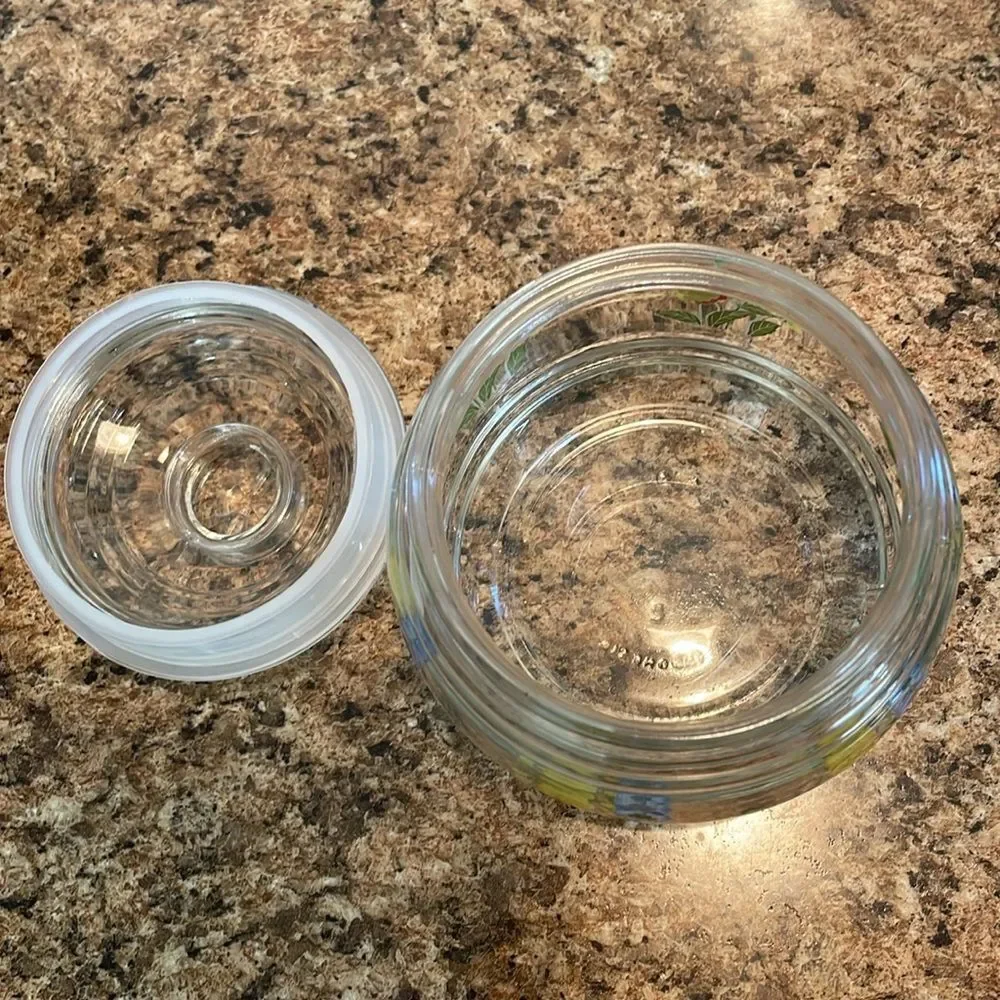 Vintage KIG flower print glass candy suger bowl canister jar with lid‎